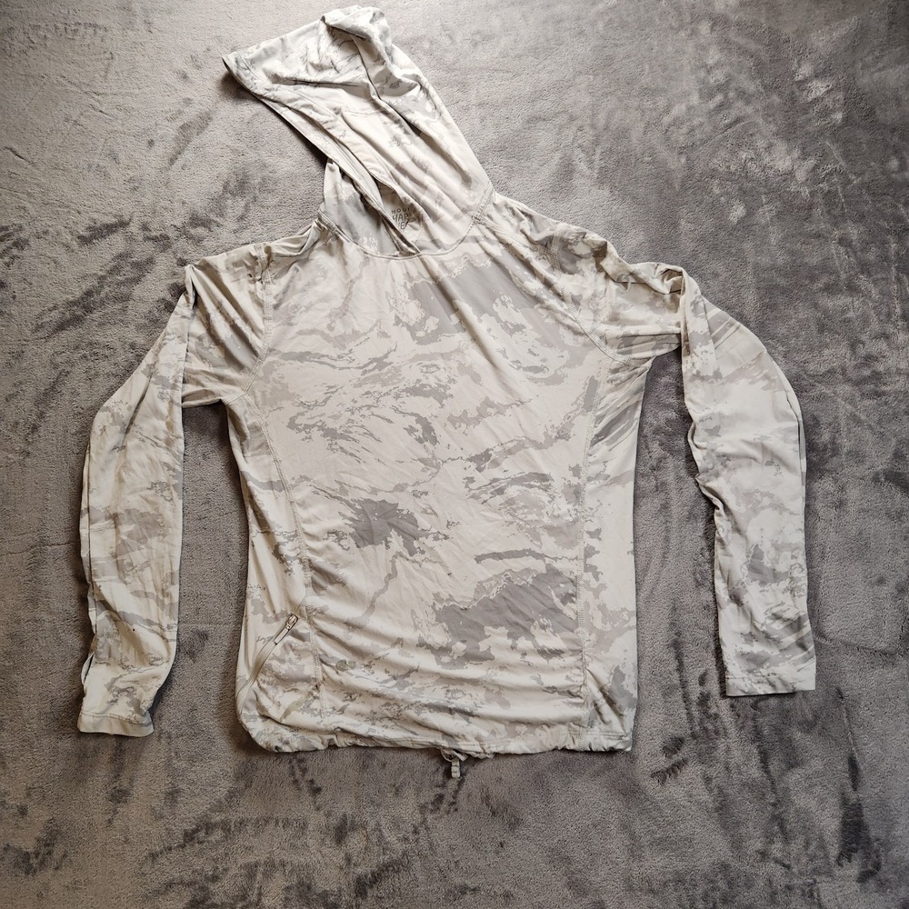 Mountain Hardwear Hoodie Womens XS Gray White Camo Crater Lake Long Sleeve